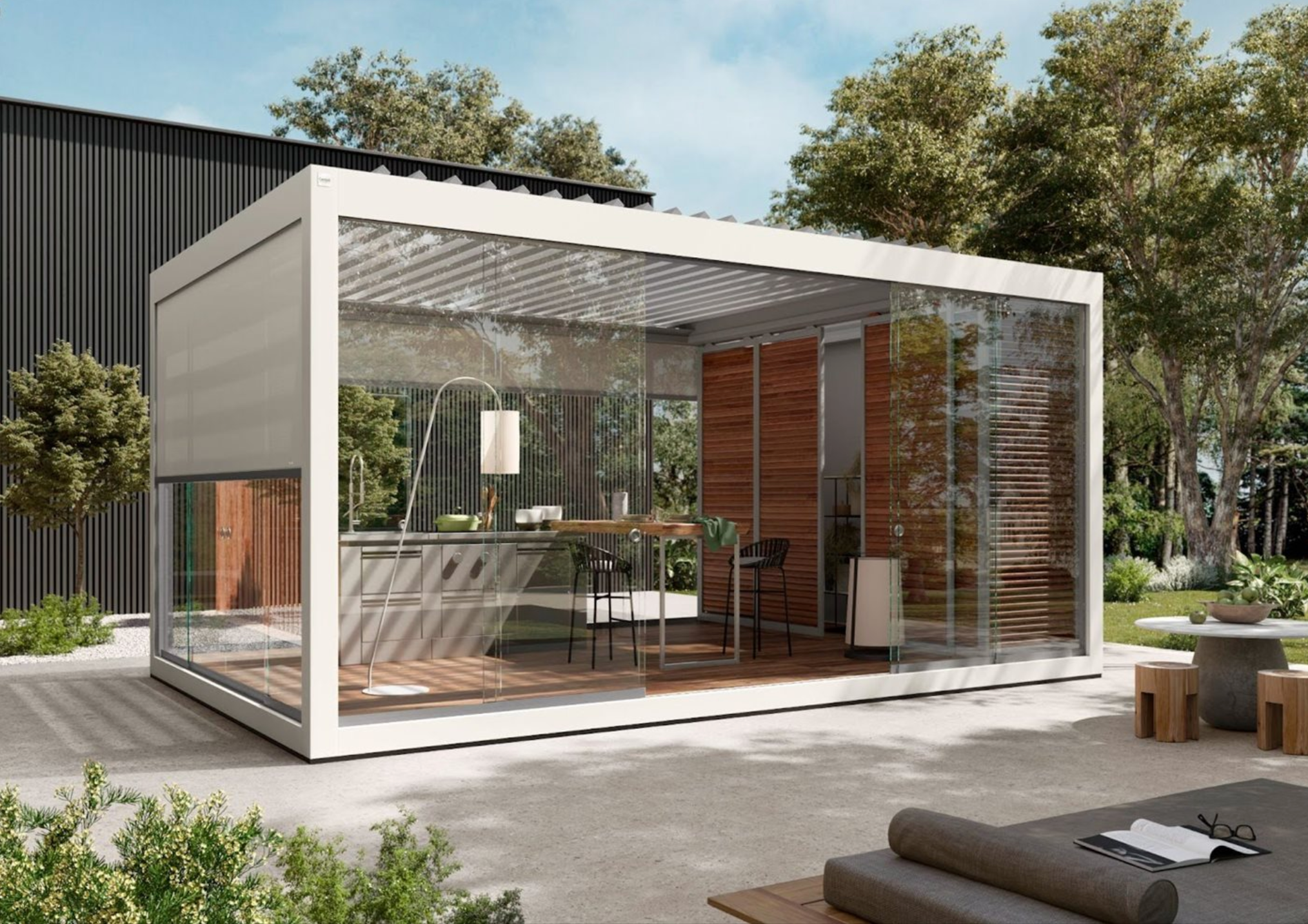 Útieldhús í fallegu garðhúsi