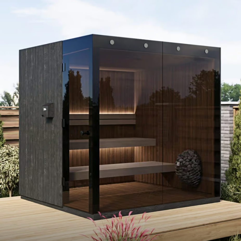 Nýtískuleg sauna með stóru gleri